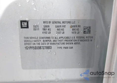 2011 Chevrolet Cruze 1Lt z USA, uszkodzony, nr VIN 1G1PF5S93B7278853